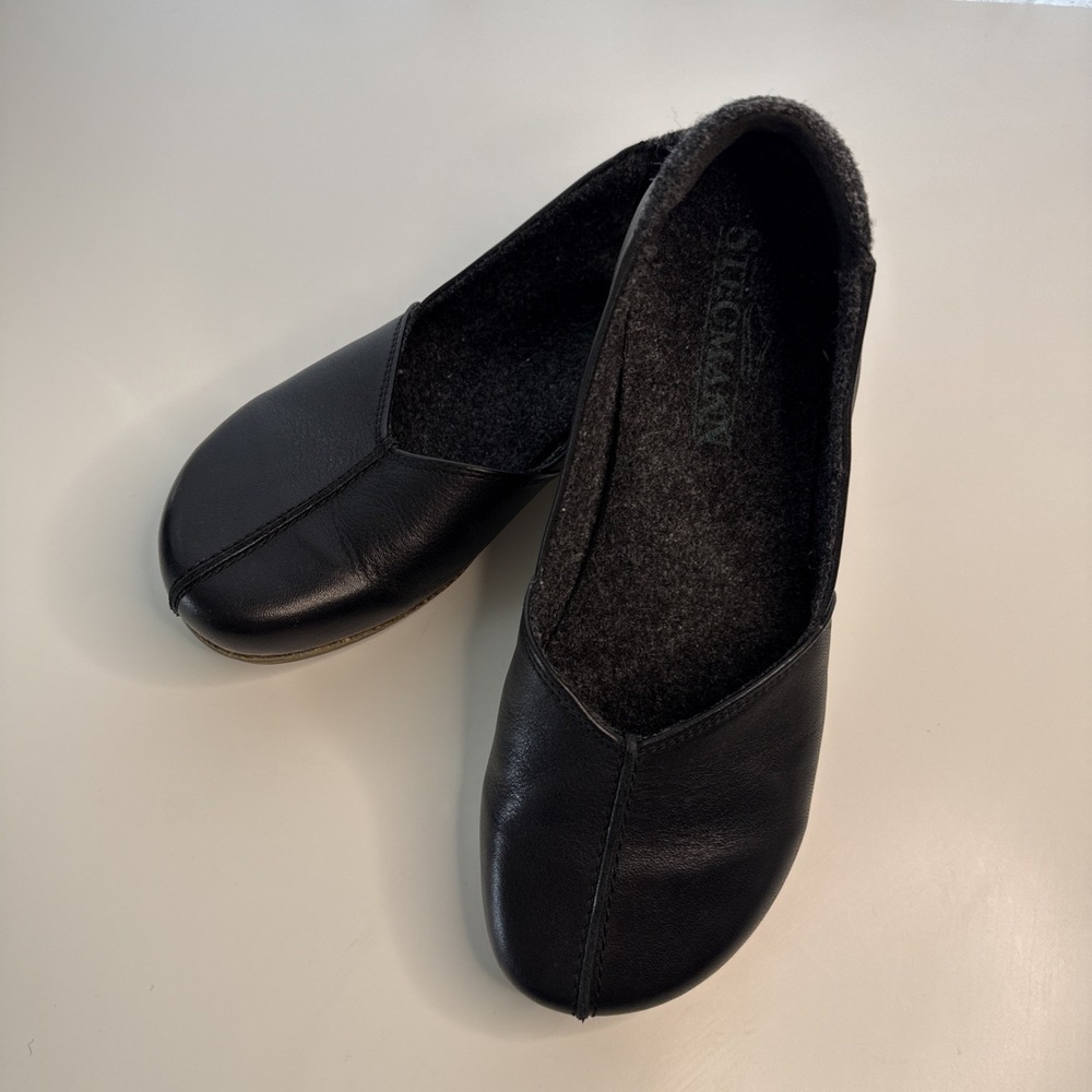 Stegmann Liesl Skimmer Flats Womens 7 Black Leather Split Toe Lined Loafer Shoes